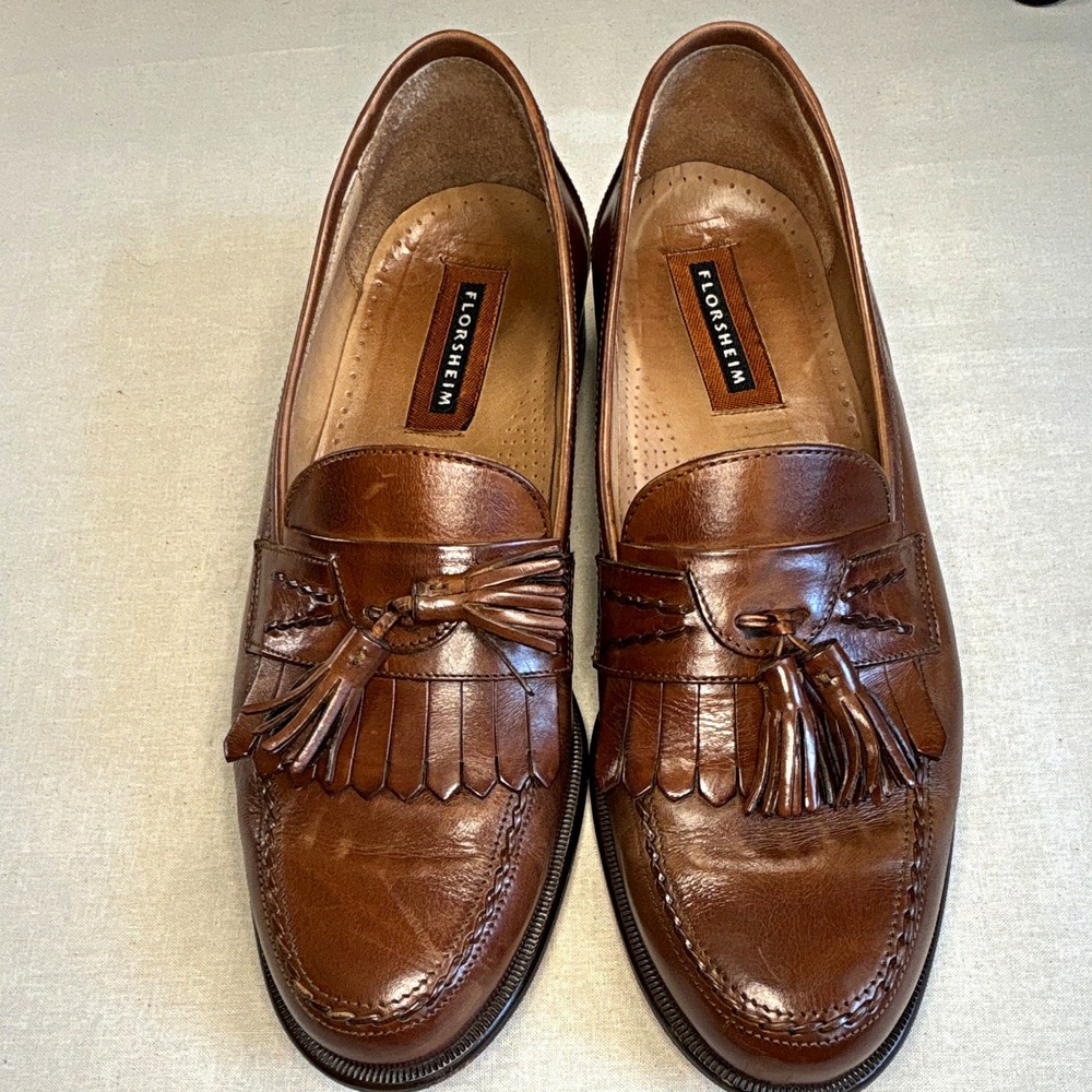 Vintage Florsheim made in Italy Brown‎ Leather Tassel Loafer Men's 9.5D